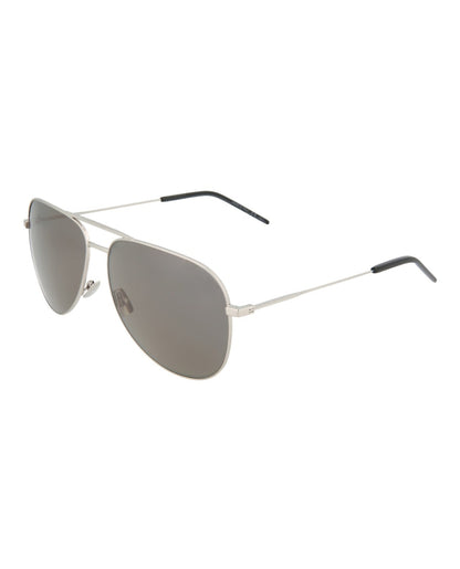 Saint Laurent Saint Laurent Aviator-Style Metal Sunglasses Shiny Silver (CLASSIC11-30000163-027)