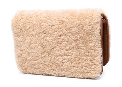 Saint Laurent Shearling Monogram Phone Holder Bag Tan/Beige