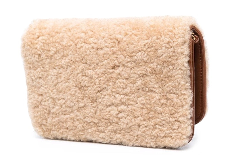 Saint Laurent Shearling Monogram Phone Holder Bag Tan/Beige