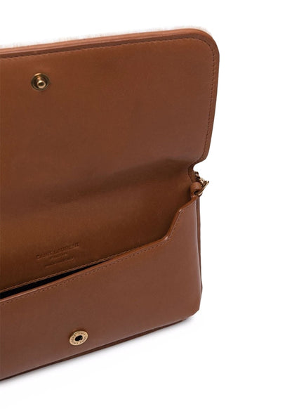 Saint Laurent Shearling Monogram Phone Holder Bag Tan/Beige