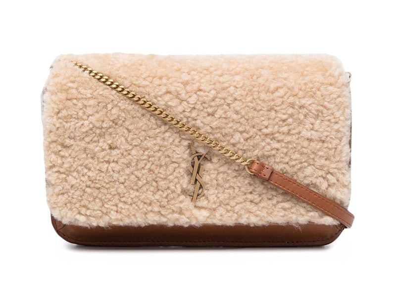 Saint Laurent Shearling Monogram Phone Holder Bag Tan/Beige