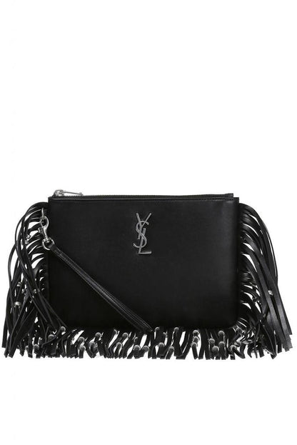 Saint Laurent Signature Clutch Fringe Black