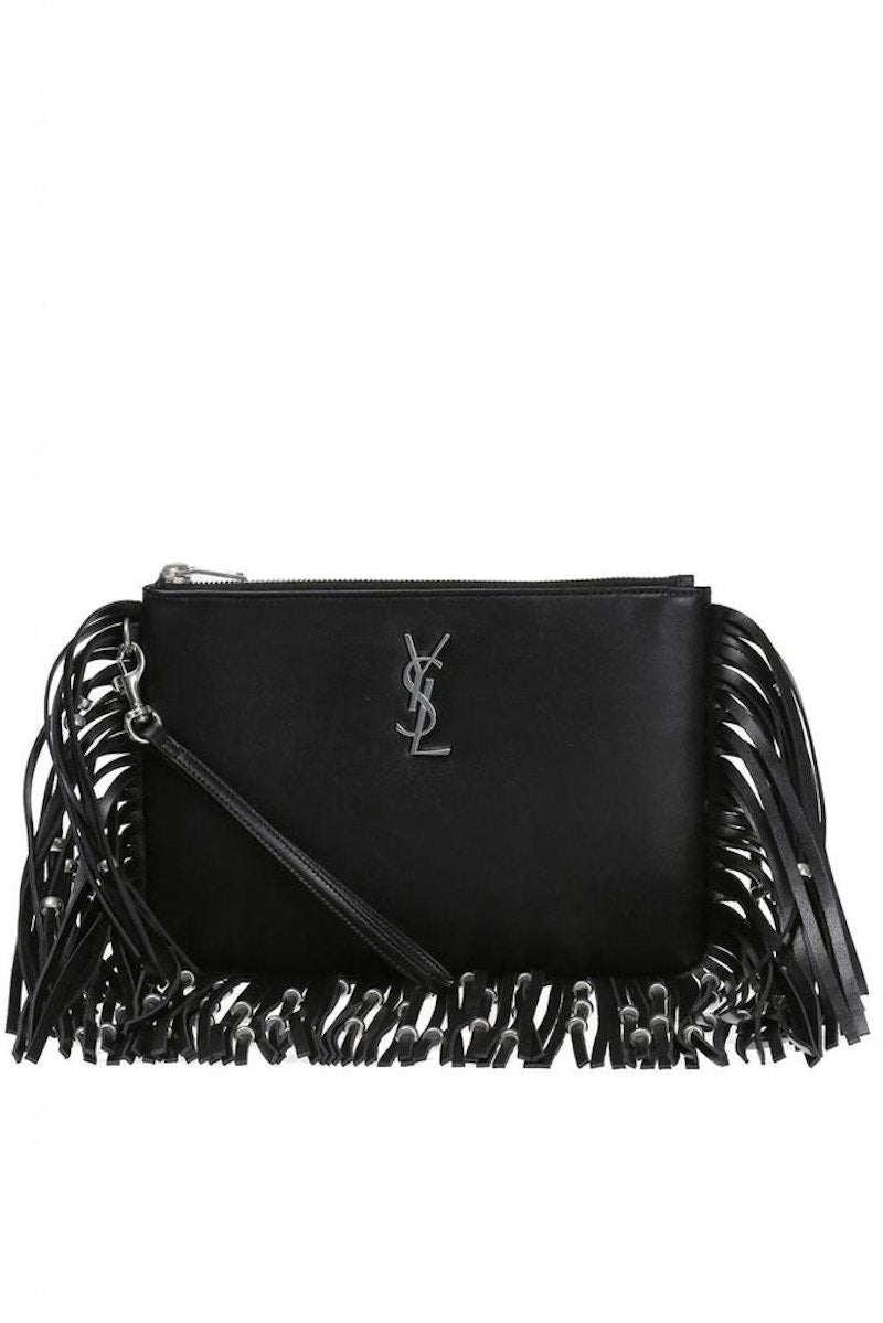 Saint Laurent Signature Clutch Fringe Black