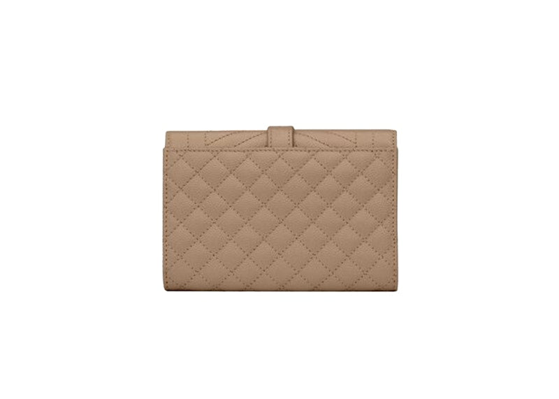 Saint Laurent Small Envelope Wallet In Mix Matlasse Grand de Purse Embossed Leather Dark Beige