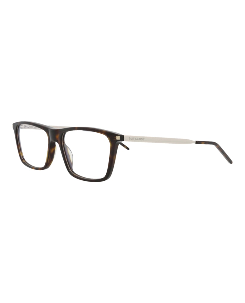 Saint Laurent Square-Frame Acetate Optical Frames Havana Silver Transparent (SL344-30008544-008)