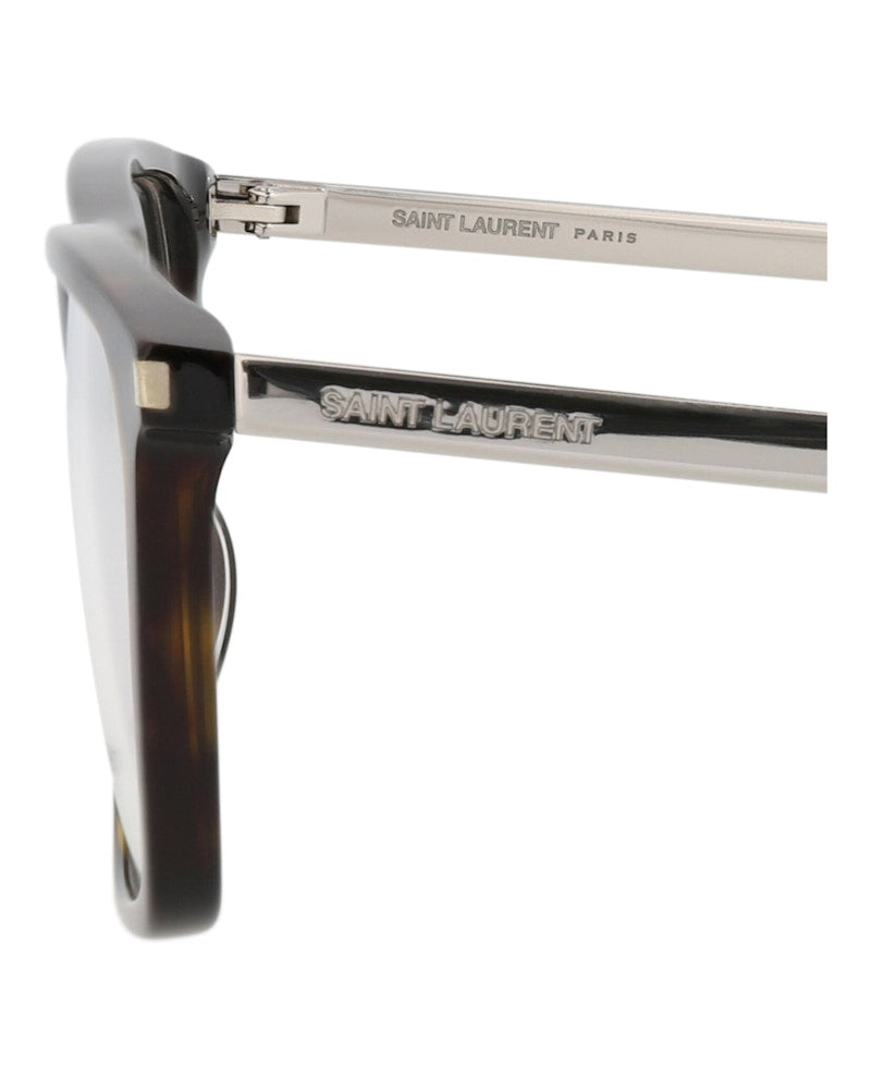 Saint Laurent Square-Frame Acetate Optical Frames Havana Silver Transparent (SL344-30008544-008)