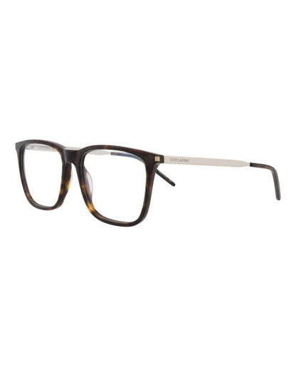 Saint Laurent Square-Frame Acetate Optical Frames Havana Silver Transparent (SL345-30008543-003)