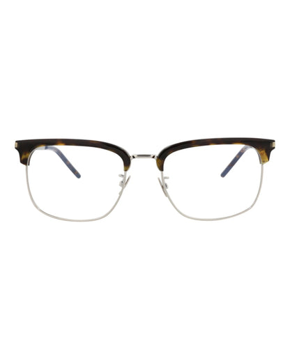 Saint Laurent Square-Frame Acetate Optical Frames Havana Silver Transparent (SL346-30008548-004)