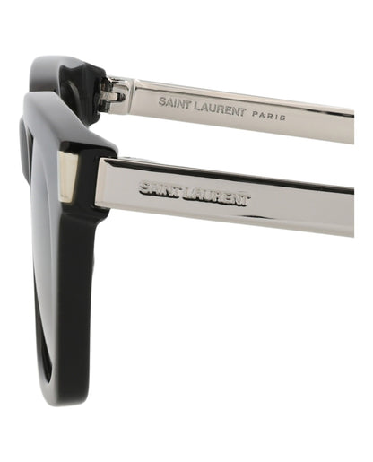 Saint Laurent Square-Frame Recycled Acetate Sunglasses Black Silver Grey (SL582-30014114-001)