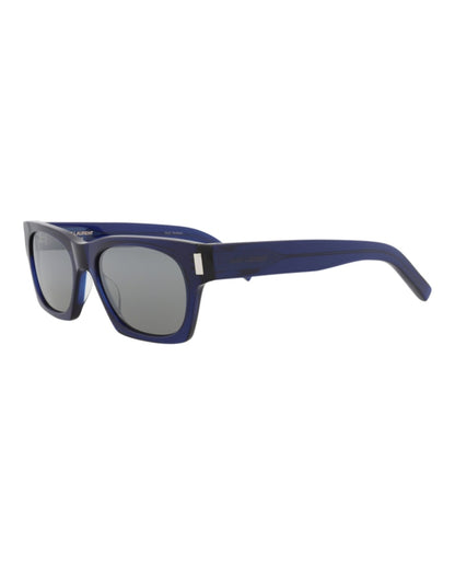Saint Laurent Square-Frame Recycled Acetate Sunglasses Blue/Blue/Silver (SL402-30009329-015)