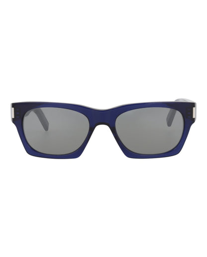 Saint Laurent Square-Frame Recycled Acetate Sunglasses Blue/Blue/Silver (SL402-30009329-015)
