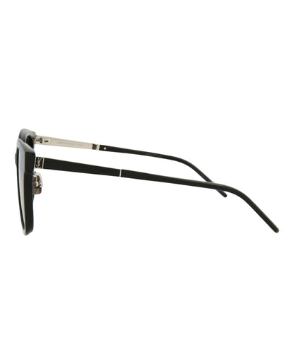Saint Laurent Square Rectangle Sunglasses Black Silver Black (SLM77K-30009962-001)