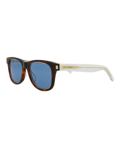 Saint Laurent Square Rectangle Sunglasses Havana/Crystal/Blue (SL51RIM-30013258-008)