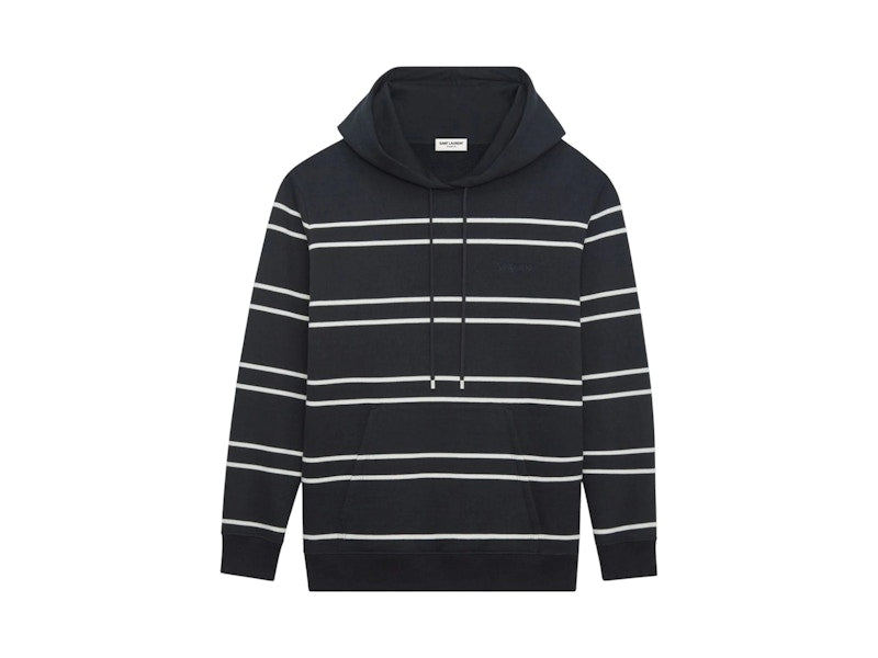Saint Laurent Striped Cotton Hoodie Black/White