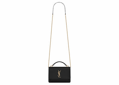 Saint Laurent Sunset Chain Wallet In Smooth Leather Noir