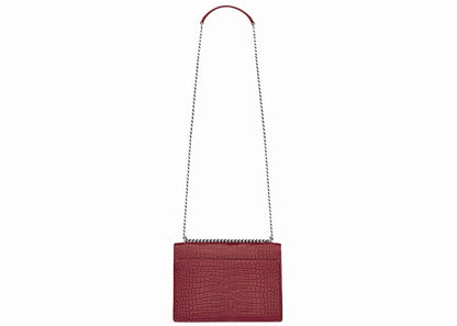 Saint Laurent Sunset Crocodile Embossed Calfskin Medium Garnet