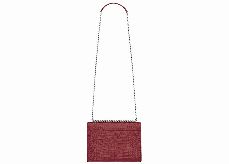 Saint Laurent Sunset Crocodile Embossed Calfskin Medium Garnet