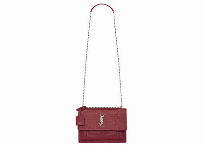 Saint Laurent Sunset Crocodile Embossed Calfskin Medium Garnet