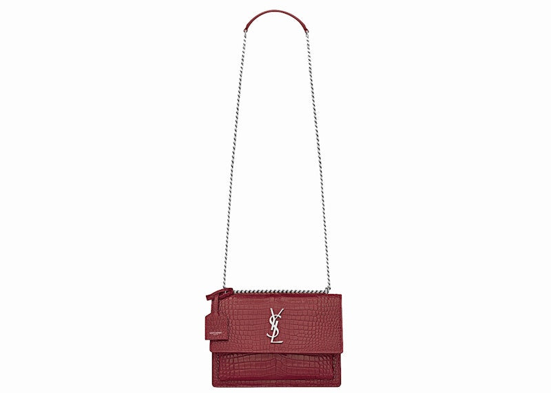 Saint Laurent Sunset Crocodile Embossed Calfskin Medium Garnet