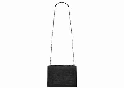 Saint Laurent Sunset Crocodile Embossed Shiny Leather Medium Black