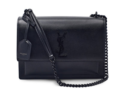 Saint Laurent Sunset Shoulder Bag Calfskin Black-tone Medium Black