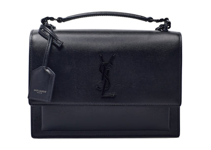 Saint Laurent Sunset Shoulder Bag Calfskin Black-tone Medium Black