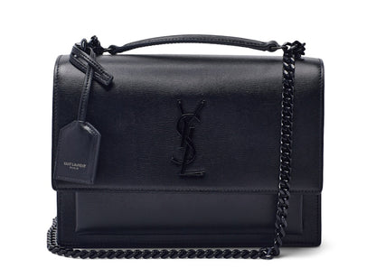 Saint Laurent Sunset Shoulder Bag Calfskin Black-tone Medium Black