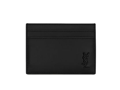 Saint Laurent Tiny Cassandre (5 Card Slot) Card Case Black Logo Matte Black