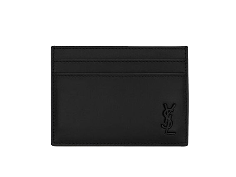 Saint Laurent Tiny Cassandre (5 Card Slot) Card Case Black Logo Matte Black