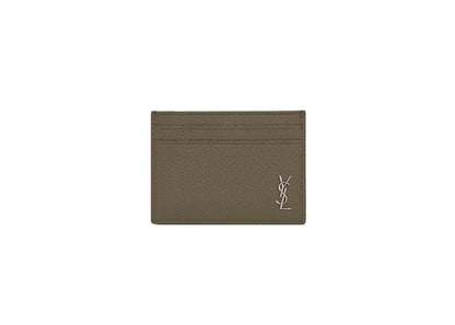 Saint Laurent Tiny Cassandre Card Case in Grained Leather Dark Khaki