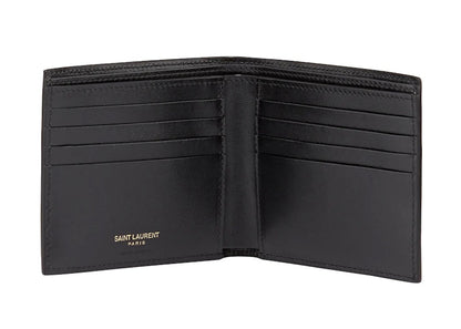 Saint Laurent Tiny Cassandre East/West Bifold Wallet In Shiny Leather Black