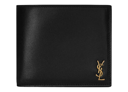 Saint Laurent Tiny Cassandre East/West Bifold Wallet In Shiny Leather Black