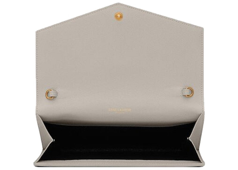 Saint Laurent Uptown Chain Wallet Grain De Poudre Blanc Vintage