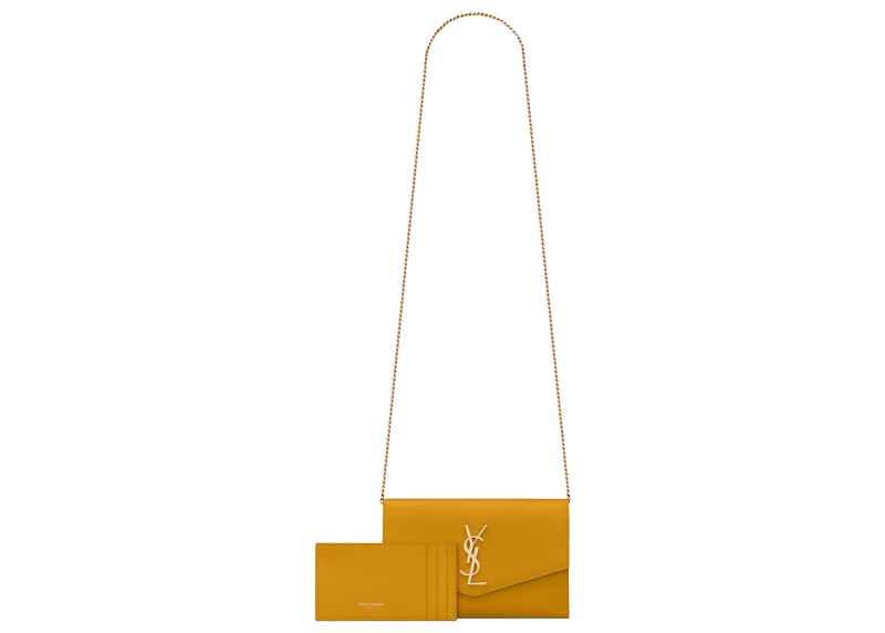 Saint Laurent Uptown Chain Wallet Grain De Poudre Mimosa Yellow