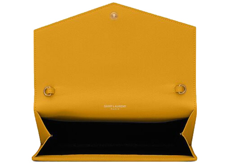 Saint Laurent Uptown Chain Wallet Grain De Poudre Mimosa Yellow