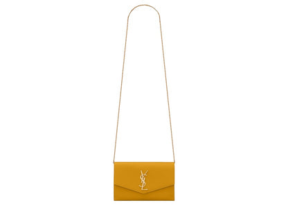 Saint Laurent Uptown Chain Wallet Grain De Poudre Mimosa Yellow