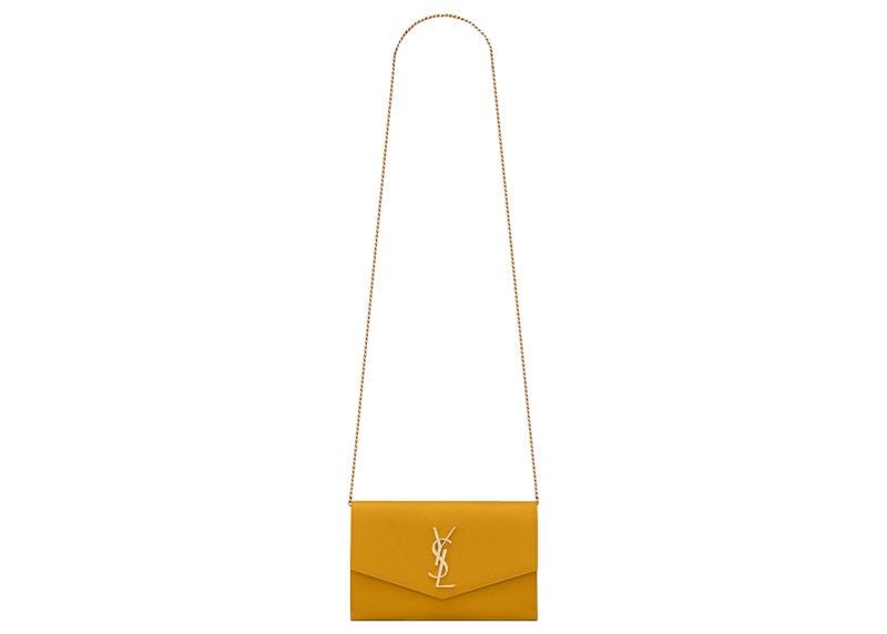 Saint Laurent Uptown Chain Wallet Grain De Poudre Mimosa Yellow