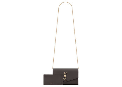 Saint Laurent Uptown Chain Wallet Grain De Poudre Pebble