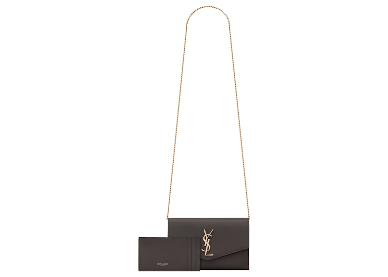 Saint Laurent Uptown Chain Wallet Grain De Poudre Pebble