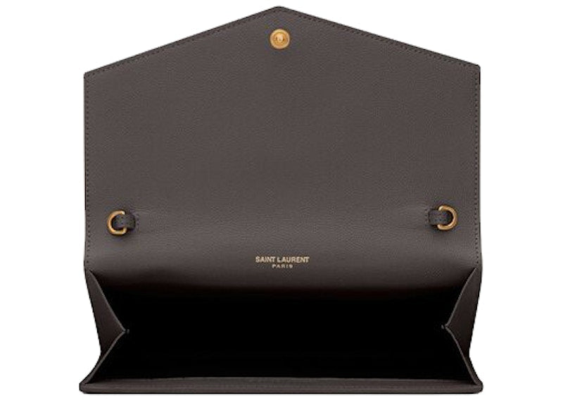 Saint Laurent Uptown Chain Wallet Grain De Poudre Pebble