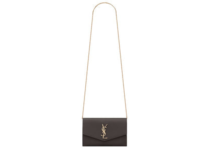 Saint Laurent Uptown Chain Wallet Grain De Poudre Pebble