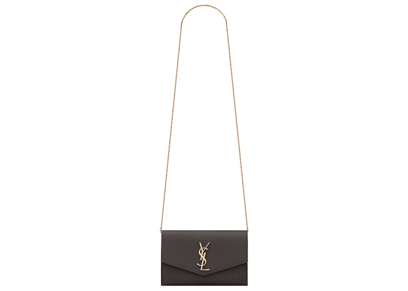 Saint Laurent Uptown Chain Wallet Grain De Poudre Pebble