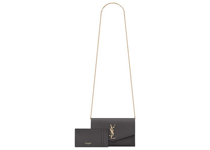 Saint Laurent Uptown Chain Wallet Grain De Poudre Storm