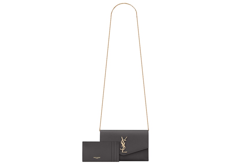 Saint Laurent Uptown Chain Wallet Grain De Poudre Storm