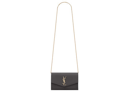 Saint Laurent Uptown Chain Wallet Grain De Poudre Storm