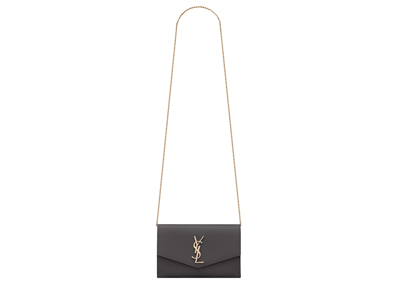 Saint Laurent Uptown Chain Wallet Grain De Poudre Storm
