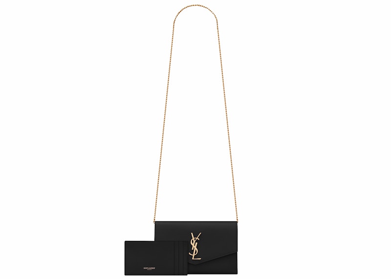 Saint Laurent Uptown Chain Wallet Grain de Poudre Black