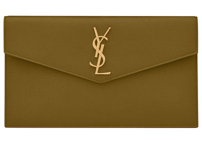 Saint Laurent Uptown Pouch Grain de Poudre Embossed Olive Green