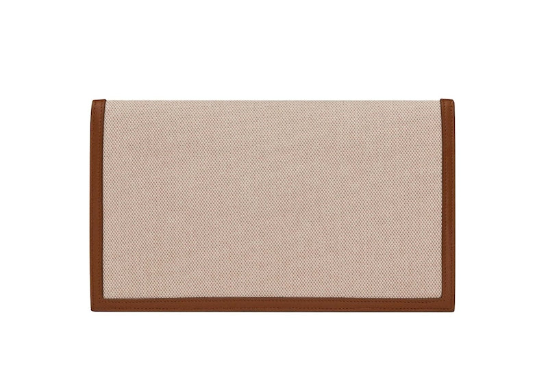 Saint Laurent Uptown Pouch In Canvas and Smooth Leather Natural Beige