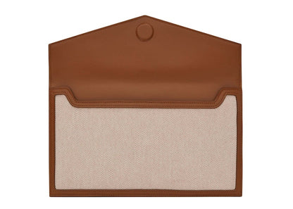 Saint Laurent Uptown Pouch In Canvas and Smooth Leather Natural Beige